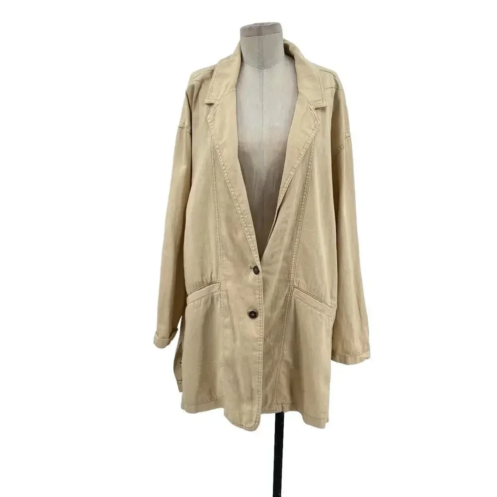 Anthropologie Pilcro Summer Blazer Jacket‎ Linen Cotton Taupe Tan Cream Size XL - Picture 2 of 14
